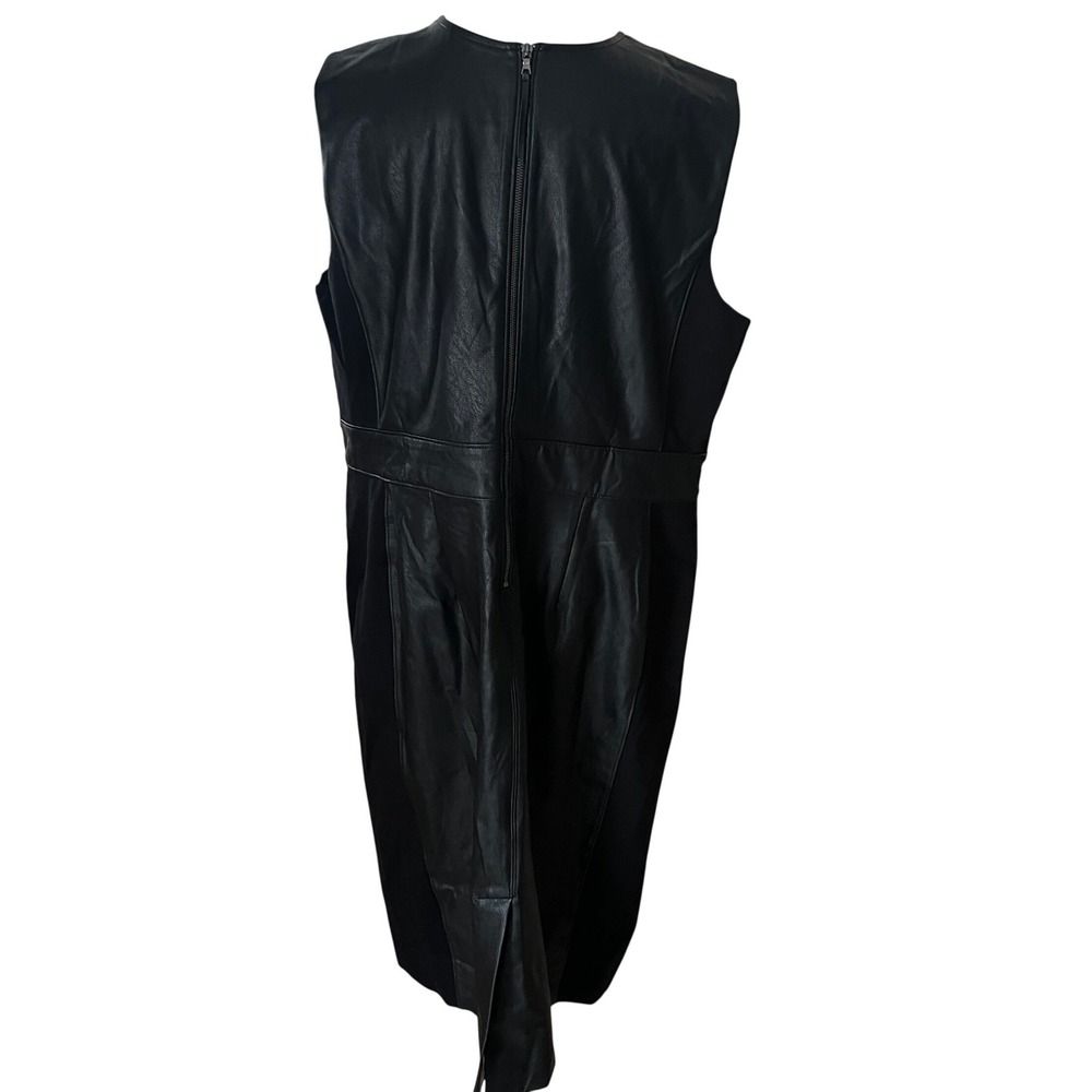 SPANX Faux Leather Combo Midi Sheath Dress Stretch Sleeveless Luxe Black size 1X - Picture 5 of 7